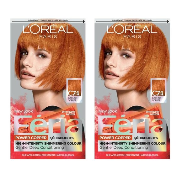 2 X L'OREAL PARIS C74 FERIA POWER COPPER HIGH INTENSITY SHIMMERING COLOUR